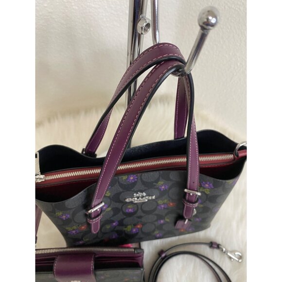 Coach Mollie Tote Bag 25 Canvas Country Floral Print & Matching Wallet Leather - Picture 5 of 16